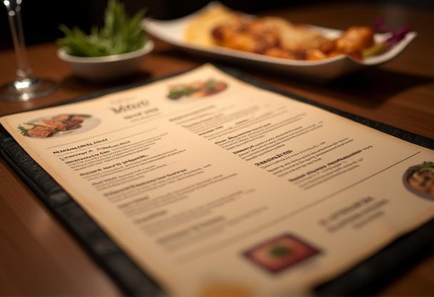 Example of a restaurant menu design showing elegant layout and food photography